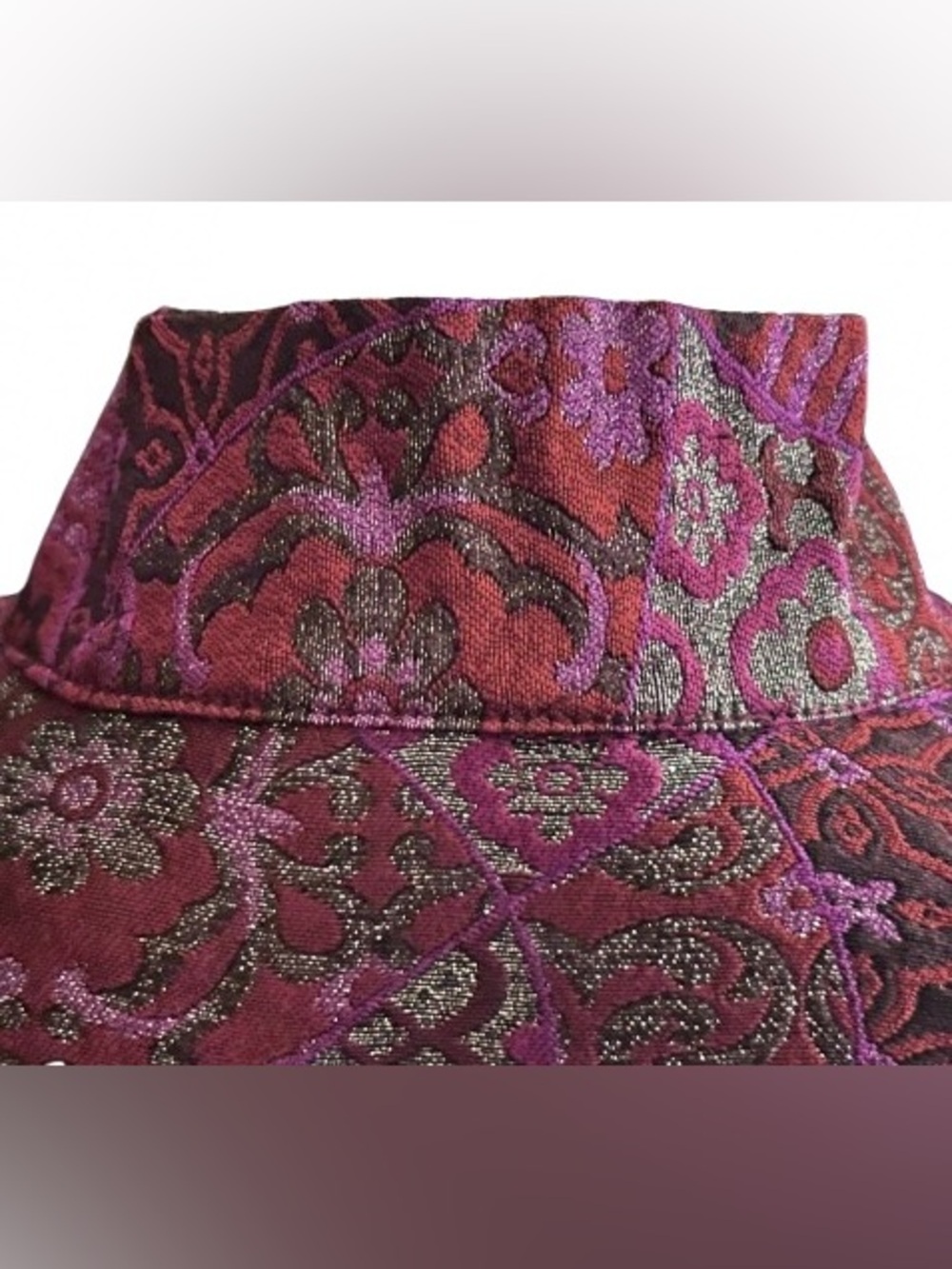 100% Silk CONNIE ROBERSON Jacket Tapestry Brocade Small Burgundy Designer - Picture 9 of 15